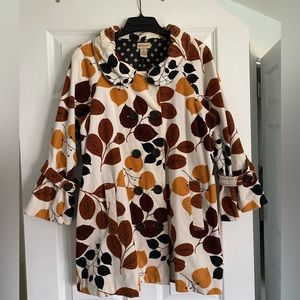 Anthropologie Elevenses Changing Colors Cotton Velvet Leaf Swing Coat Sz 10